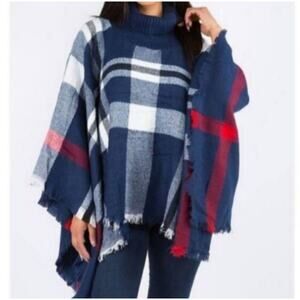 MIRA LUXE NAVY TURTLENECK PONCHO NWT
